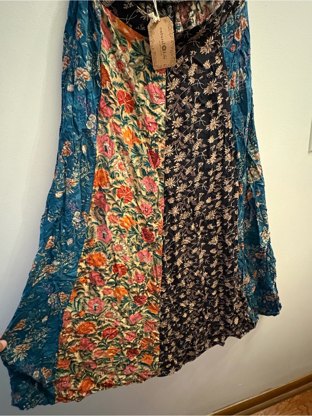 NATURAL LIFE Patchwork Floral Maxi Skirt in Black, Teal & Multicolor - Picture 3 of 4